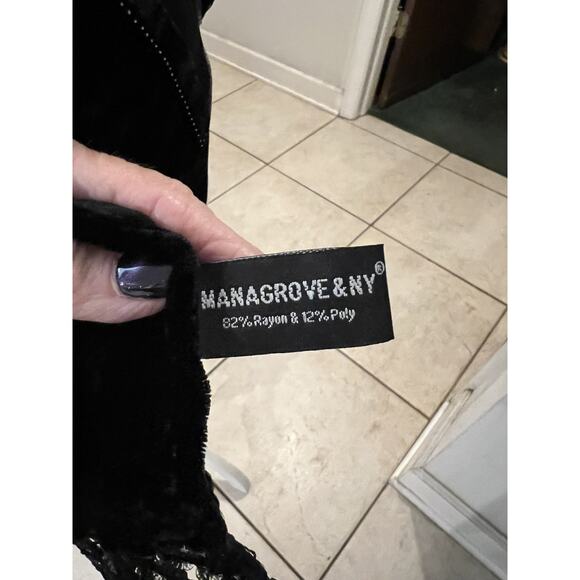 Managrove & NY Black Velvet Beaded Fringed Rectangle Scarf 20x86 - Picture 4 of 7